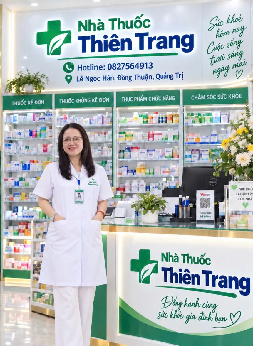 Dược sĩ đại học Hoàng Thu Trang tại quầy Nhà thuốc Thiên Trang